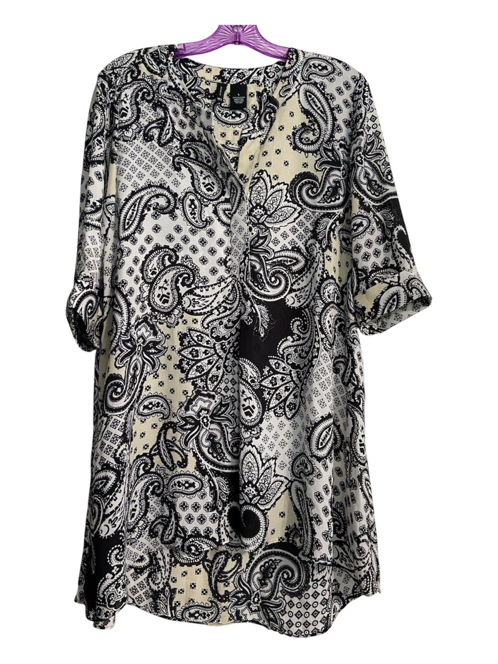 Paisley Print Tunic Blouse- Black & Cream